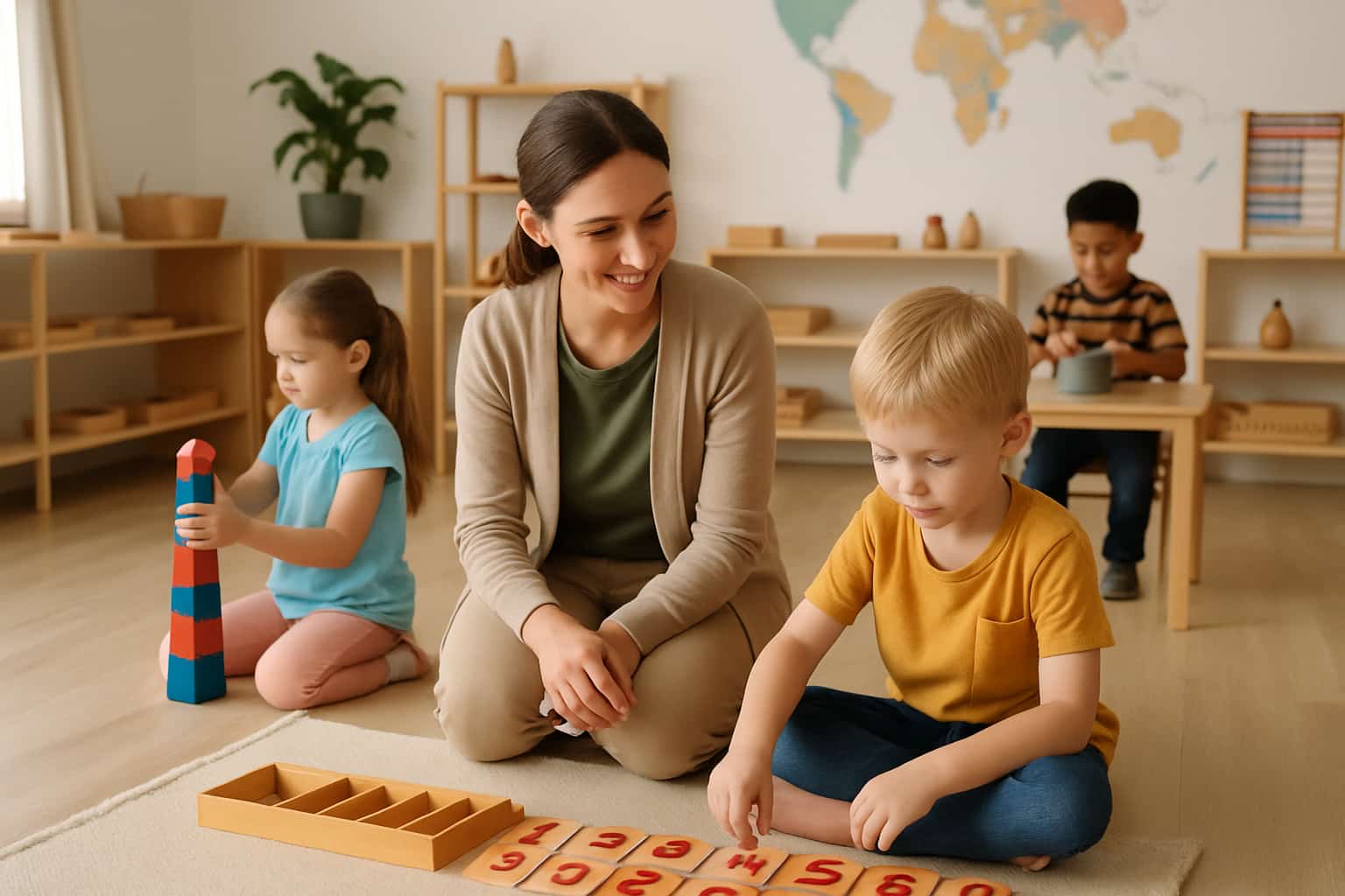 Ребёнок осваивает Монтессори-среду в домашнем или групповом формате